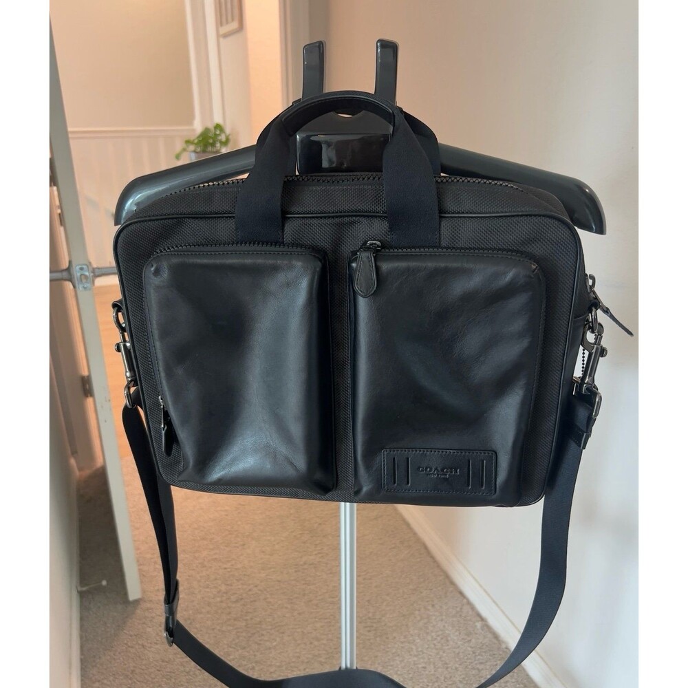 Coach Rider Briefcase Laptop Travel Bag - Black Leather and Nylon